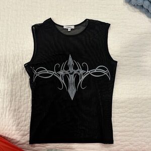 Miaou Black Mesh Tee with Silver Graphic